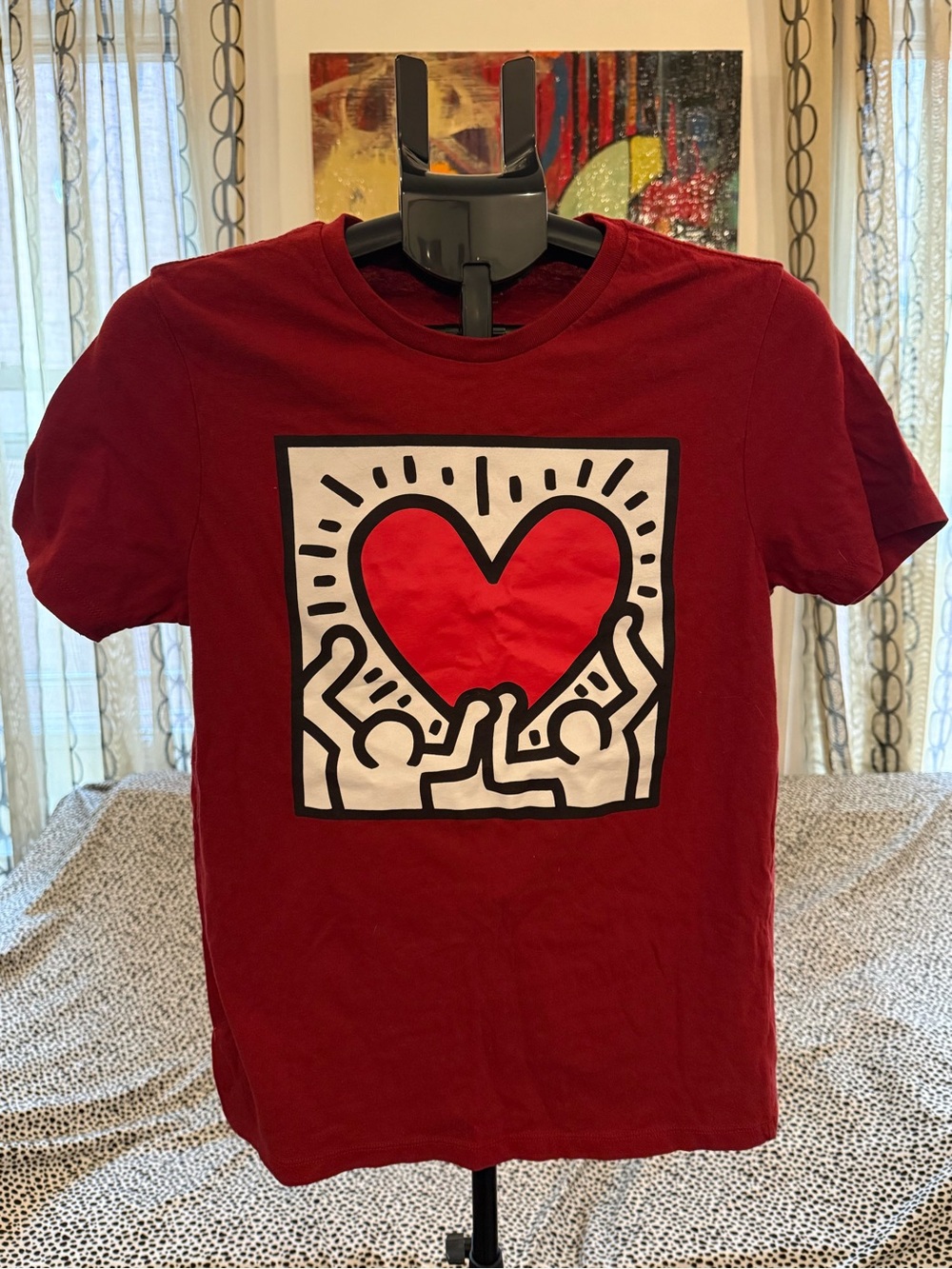 Keith Haring Short-Sleeve Tee with Red Heart Graphic